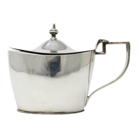 1909 Antique Edwardian Era Sterling Silver Mustard Pot with Blue Glass Liner Silversmiths Ellis & Co Birmingham Hallmarks