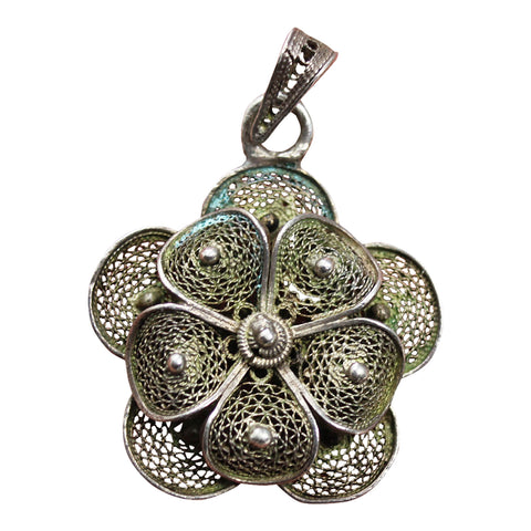 1910's Antique Silver Pendant Jewellery Flower Design