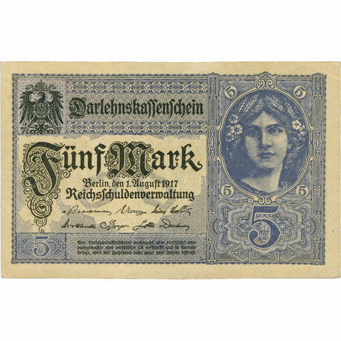 1917 Germany 5 Mark Banknote