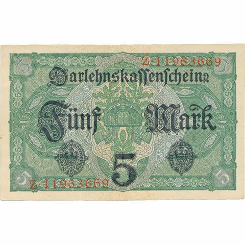 1917 Germany 5 Mark Banknote