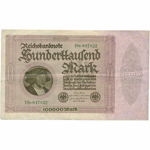 1923 Germany 100,000 Mark Banknote