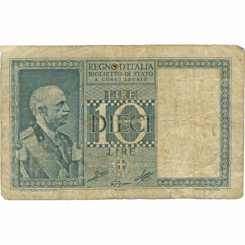 1939 Italy 10 Lire Banknote