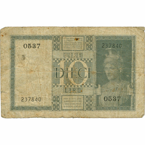 1939 Italy 10 Lire Banknote