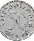 1940 F Germany 50 Reichspfennig Coin