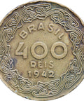 1942 Brazil 400 Reis Coin Getúlio Dornelles Vargas