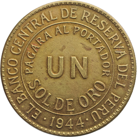 1944 1 Sol de Oro Peru Coin