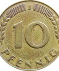 1949 10 Pfennig Germany - Federal Republic Coin Hamburg Mint Large J