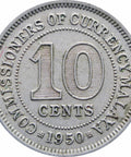 1950 Malaya 10 Cents George VI Coin