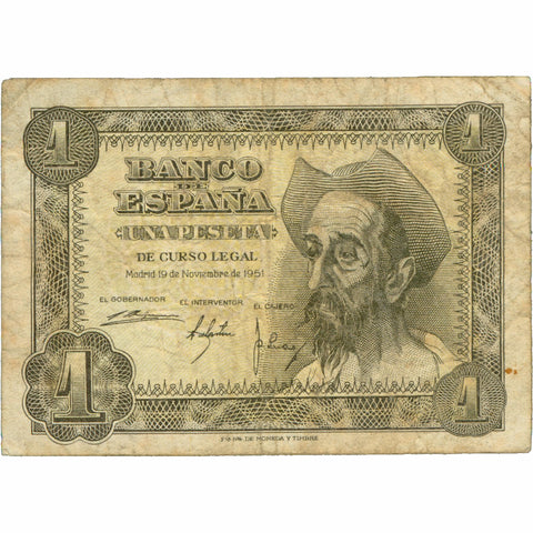 1951 Spain 1 Peseta Banknote