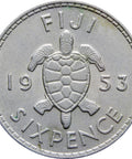 1953 Fiji Sixpence Elizabeth II (1st portrait) Coin