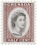 1953 Half East Caribbean cent Elizabeth II Grenada Stamp