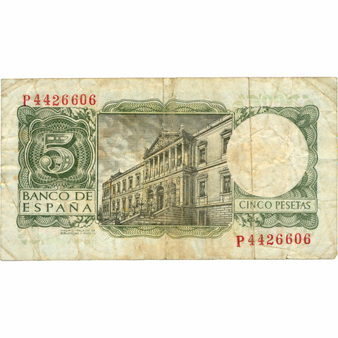 1954 Spain 5 Pesetas Banknote