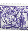 1956 Stamp Norfolk Island Norfolk Island Seal and Pitcairners landing 2 Australian Penny