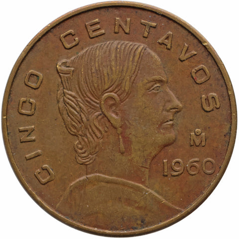 1960 Mo 5 Centavos Mexico Coin Large Type