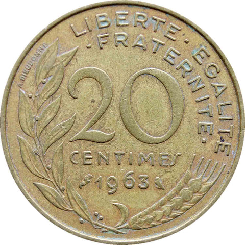 1963 France 20 Centimes Coin Marianne Owl Mark