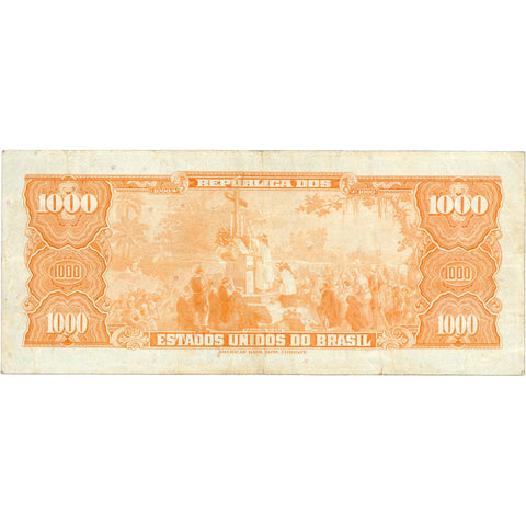 1966 Brazil 1000 Cruzeiros Banknote Overprinted