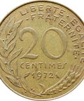 1972 France 20 Centimes Coin Marianne Owl Mark