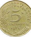 1974 5 Centimes France Coin Marianne