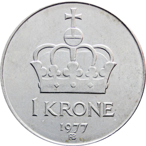 1977 One Krone Olav V Norway Coin