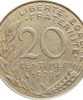 1978 20 Centimes France Coin Marianne Dolphin Mark