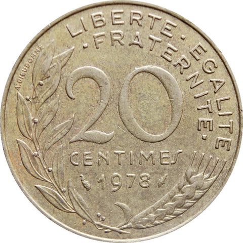 1978 20 Centimes France Coin Marianne Dolphin Mark