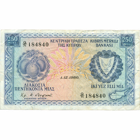 1980 Cyprus 250 Mils Banknote