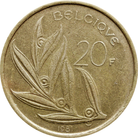 1981 20 Francs Belgium Baudouin I Coin French text BELGIQVE