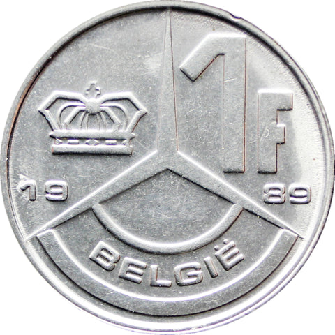 1989 1 Franc Belgium Coin Dutch text