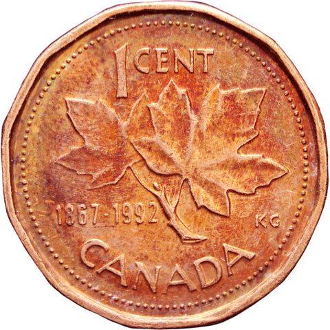 1992 1 Cent Canada Elizabeth II Coin 125th Anniversary of Canadian Confederation (1867-1992).