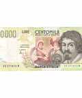 1994 100000 Lire Italy Banknote Portrait of Michelangelo Merisi da Caravaggio