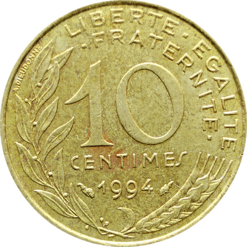 1994 10 Centimes France Coin Marianne Dolphin Mark