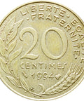 1994 20 Centimes France Coin Marianne Bee Mark