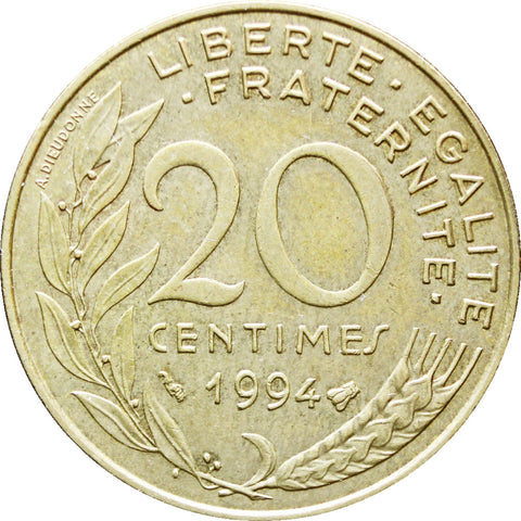 1994 20 Centimes France Coin Marianne Bee Mark