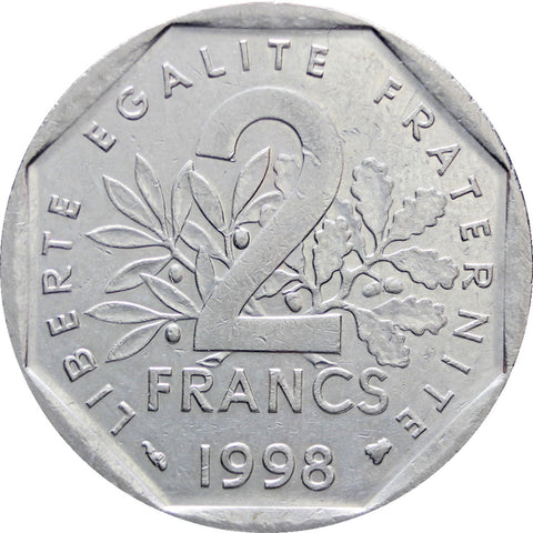 1998 2 Francs France Coin Bee mark