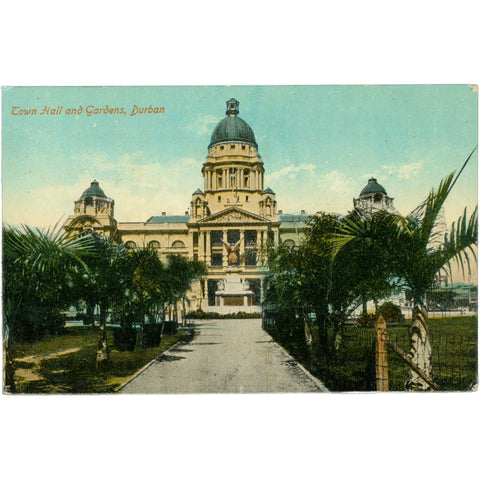 Durban, South Africa Town Hall and Gardens Early 20th Century Postcard