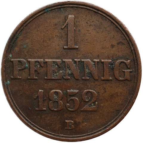 1852 B 1 Pfennig Kingdom of Hannover Germany Coin George V