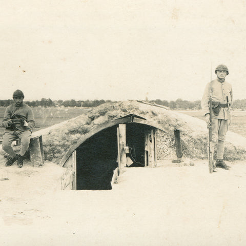 World War I French Soldiers at Dugout Postcard