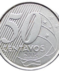 2005 Brazil 50 Centavos Coin 6 lines José Maria da Silva Paranhos Júnior