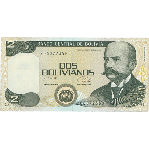 1990 Bolivia 2 Bolivianos Banknote