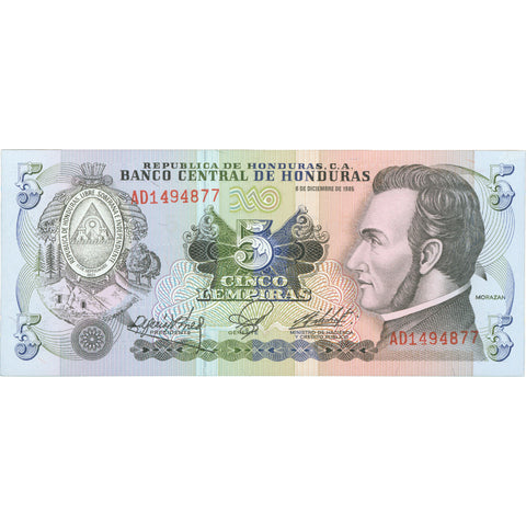 1985 Honduras 5 Lempiras Banknote