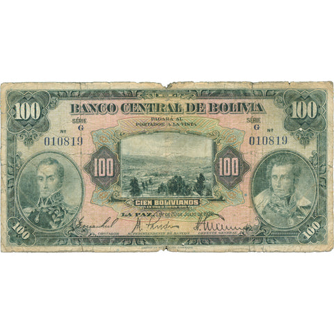 1928 Bolivia 100 Bolivianos Banknote