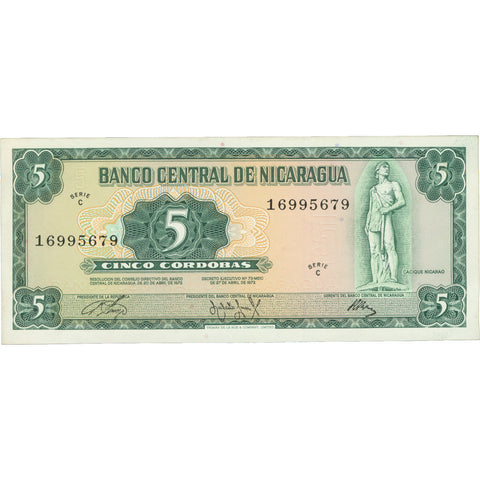 1972 Nicaragua 5 Córdobas Banknote