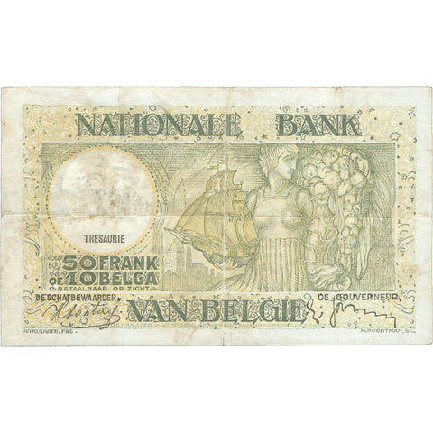 1938 Belgium 50 Francs Banknote