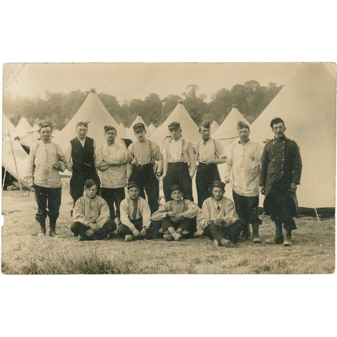 1918 French Military Camp Group Photo Postcard - World War I