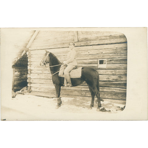 World War I German Soldier on Horseback Photo Postcard