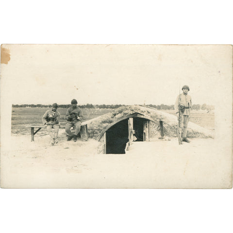 World War I French Soldiers at Dugout Postcard