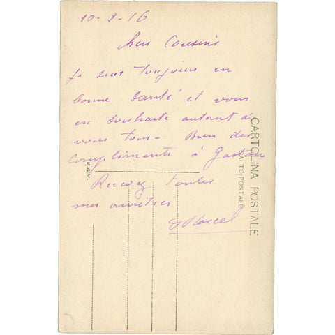 1916 World War I French Soldier Photo Postcard The Soldier Writes to his Cousin