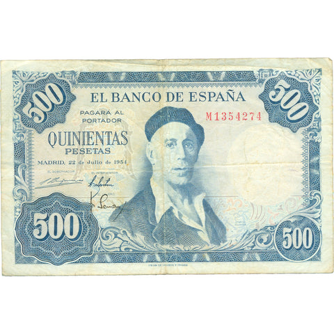 1954 Spain 500 Pesetas Banknote