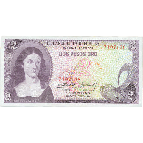 1973 Colombia 2 Pesos Oro Banknote