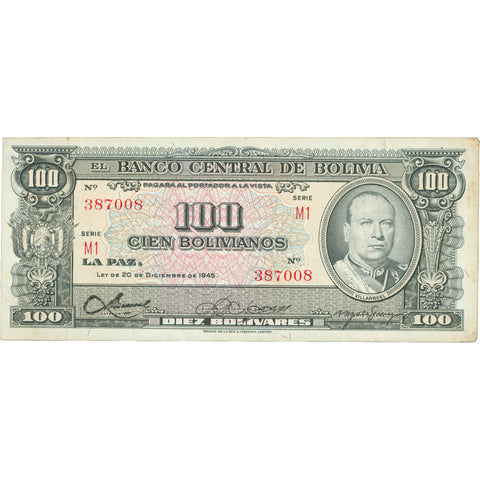 1945 Bolivia 100 Bolivianos Banknote